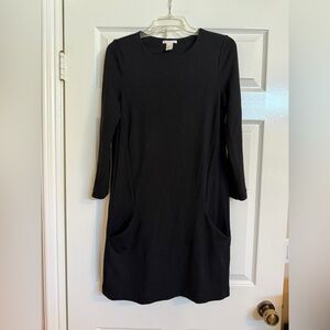 H&M Classic Black Long Sleeve Shift Dress with pockets Sz S